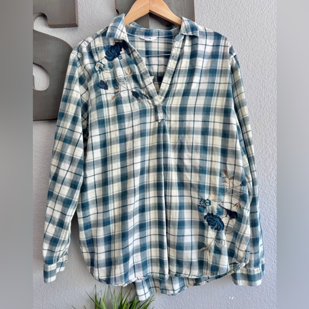 Sonoma xl 100% cotton floral plaid long sleeve blouse